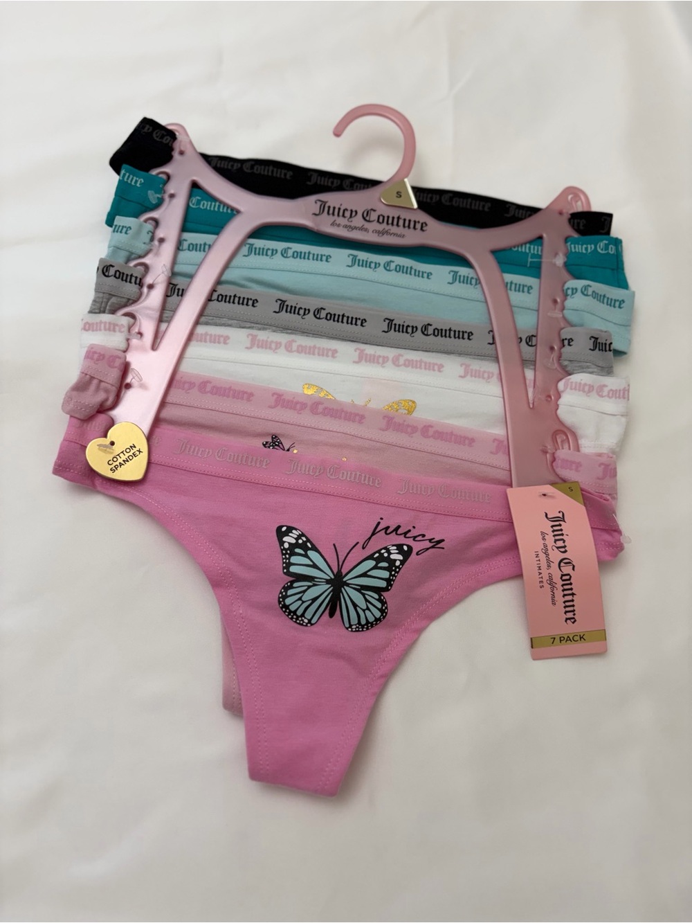 Juicy Couture Womens Thong Panties 7 Pack Butterfly Logo Size M NWT